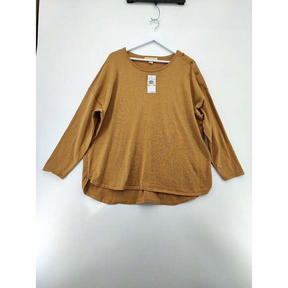 Michael Kors Women's Long Sleeve Dark Camel High-Low Hem Top Size 2X - Picture 1 of 10
